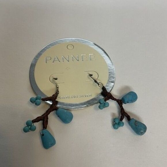 NWT Pannee Turquoise Branch Dangle Earrings Artisan Southwest Boho - Picture 2 of 13